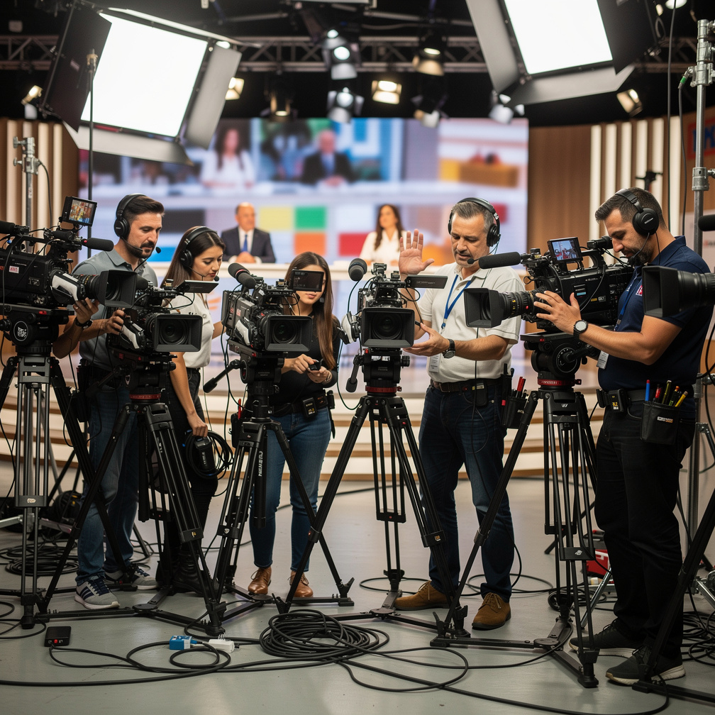 Camera operators working during a live TV broadcast